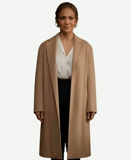 Jennifer Lopez Movie Office Romance 2026 Jackie Cruz Wool Trench Coat