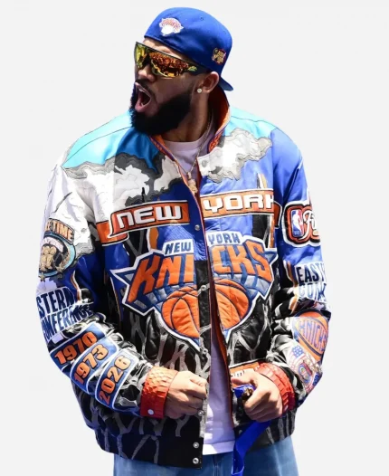 Knicks 2026 Finals Championship Parade Karl-Anthony Towns Leather Jacket