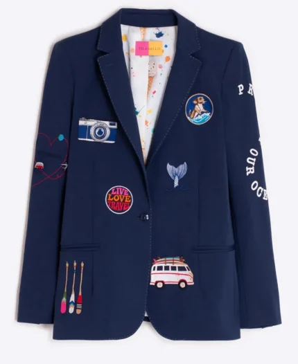 The Kelly Clarkson Show Dame Prue Leith Embroidered Blazer - Navy
