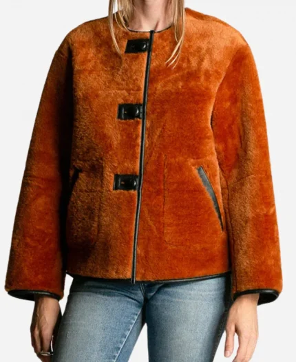 Anne’s Reversible Orange Leather Sherpa Jacket