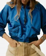 Kerri Kenney The Four Seasons S02 Anne Blue Satin Bomber Jacket
