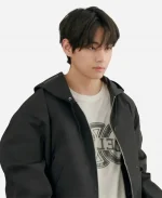 BTS Kim Taehyung One Lucky Day Vlog 2026 V Black Windbreaker Hooded Jacket