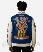 JH Design New York Knicks 2026 NBA Champions Wool & Leather Varsity Jacket