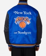 Knicks Give & Go Blue Satin Varsity Jacket