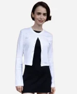 Lily Collins White Cropped Cardigan