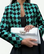 Lily Collins Emily In Paris S06 Diamond Print Cropped Jacket