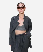 Matilda De Angelis 2026 Giorgio Armani Show Charcoal Grey Oversized Jacket