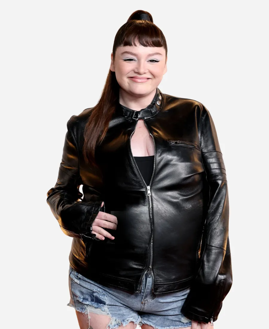 Megan Stalter Hacks S05 Premiere Black Leather Jacket Hacks S05 Premiere Megan Stalter Black Jacket