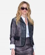 Milly Alcock 2026 NYC Today Striped Leather Blazer