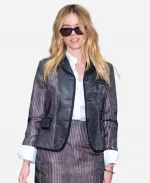 Milly Alcock 2026 NYC Striped Leather Blazer