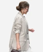 Jennifer Lopez Office Romance 2026 Promoting Beige Blazer