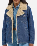 Natalie Alyn Lind Dutton Ranch 2026 Blue Denim Sherpa Jacket