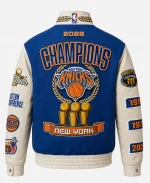 New York Knicks 2026 NBA Champions Varsity Jacket In Blue & White