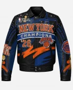 JH Design Knicks 2026 Champions Crystal Leather Jacket