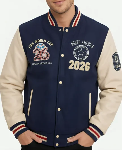 North America 2026 FIFA World Cup Navy Blue & Beige Varsity Jacket