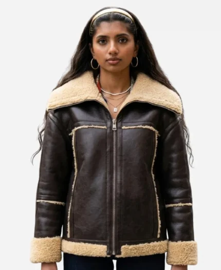 Abby Chilukuri Not Suitable For Work S01 Avantika Faux Shearling Leather Jacket