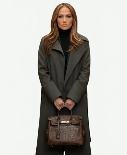 Jennifer Lopez Movies Office Romance 2026 Jackie Cruz Black Trench Coat