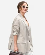 Jennifer Lopez Office Romance Promoting 2026 NYC Beige Blazer