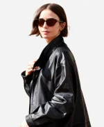 Lily Collins 2026 French Open Oversized Leather Jacket