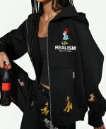 Realism x Disney Back To Front Black Full Zip Embroidered Hoodie