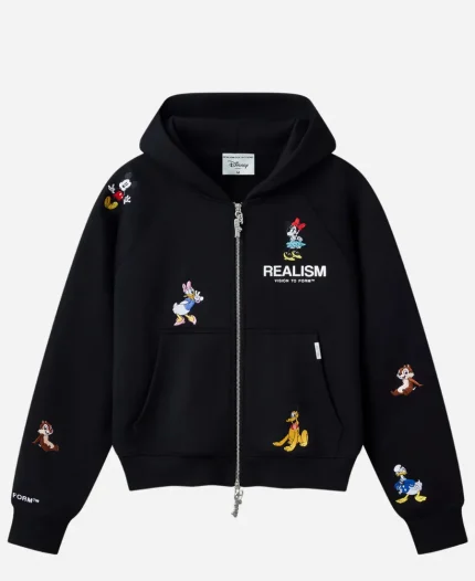 Unisex Realism x Disney 2026 Back To Front Black Full Zip Embroidered Hoodie