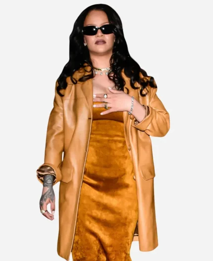 Rihanna NYC Brown Leather Coat