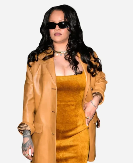 Rihanna NYC Brown Leather Coat