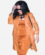 New York City Rihanna Brown Leather Coat Jacket