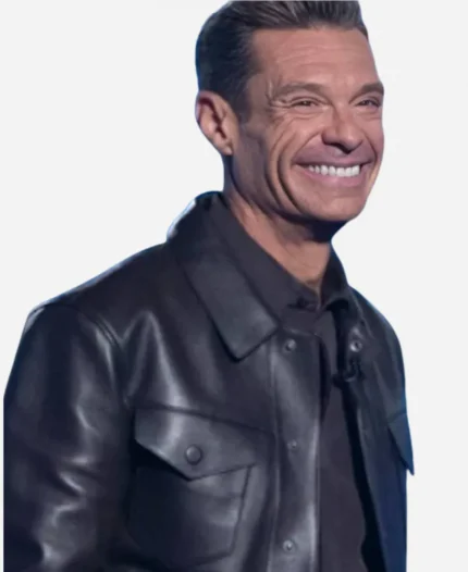 Ryan Seacrest Tv Show American Idol S24 Black Leather Shirt Jacket