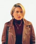 Trying S03 Karen Newman Brown Leather Biker Jacket