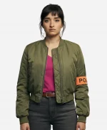 Sofia Belkacem Lupin S03 Green Cropped Bomber Jacket