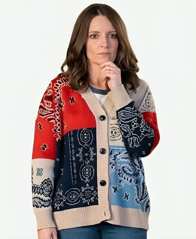The Four Seasons S02 Tina Fey Bandana Patchwork Cardigan The Four Seasons S02 Tina Fey Bandana Patchwork Cardigan