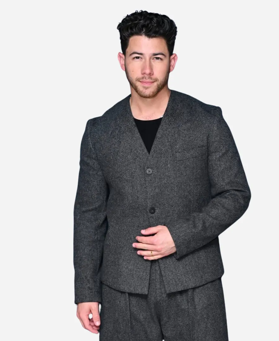 The Tonight Show 2026 Nick Jonas Blazer The Tonight Show 2026 Nick Jonas Cropped Blazer - Grey