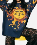 The View 2026 Talk Show Whoopi Goldberg Golden Hour Navy Blue Sun Print Oversized Sweater