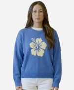 Battle On The Beach So5 Tristyn Kalama Blue Hibiscus Flower Print Sweater