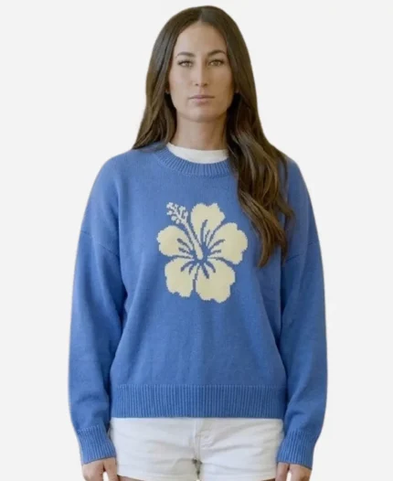 Battle On The Beach So5 Tristyn Kalama Blue Hibiscus Flower Print Sweater