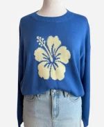 Battle on the Beach S05 Blue Flower Print Oversized Sweatshirt