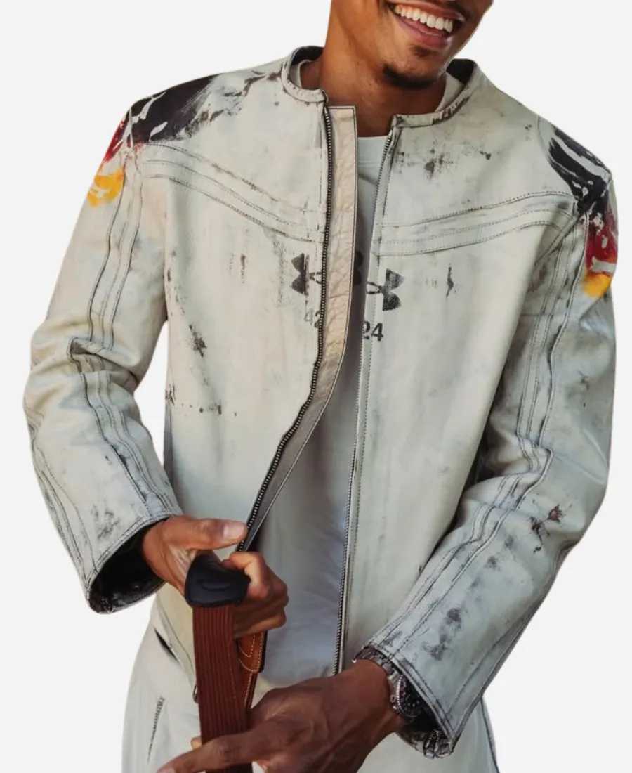 Under Armour x 424 White Leather Racing Jacket World Cup 2026 Under Armour x 424 White Leather Racing Jacket