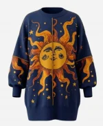 Whoopi Goldberg Golden Hour Navy Blue Sun Print Oversized Sweater