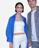 Lily Collins 2026 Blue Oversized Shirt
