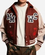 Mickey Mouse Wolves Club Roxy Box Cut Rudy Navy Varsity Letterman Jacket - Maroon