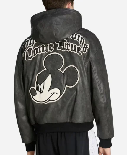  Adidas x Disney 2026 Mickey Mouse Black Leather Hooded Jacket