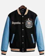 Halloween Argentina Spooky Fear The Albiceleste Night White Varsity Jacket in Black