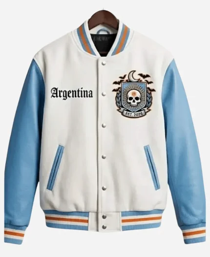 Halloween Argentina Spooky Fear The Albiceleste Night White Varsity Jacket