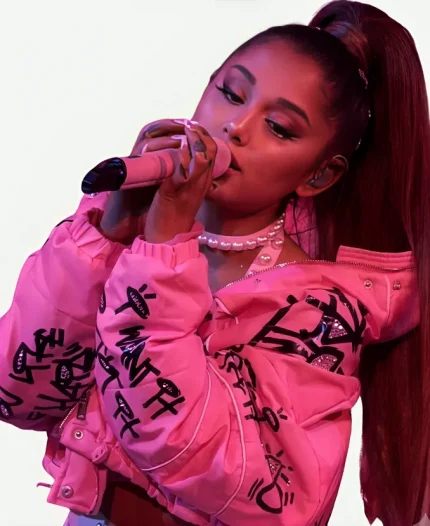 Ariana Grande 7 Rings Sweetener World Tour Cropped Pink Puffer Jacket