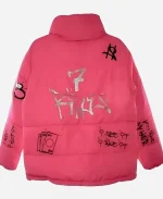 Ariana Grande 7 Rings Sweetener World Tour Cropped Pink Puffer Full Sleeves Jacket