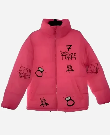 Ariana Grande 7 Rings Sweetener World Tour Cropped Pink Puffer Jacket