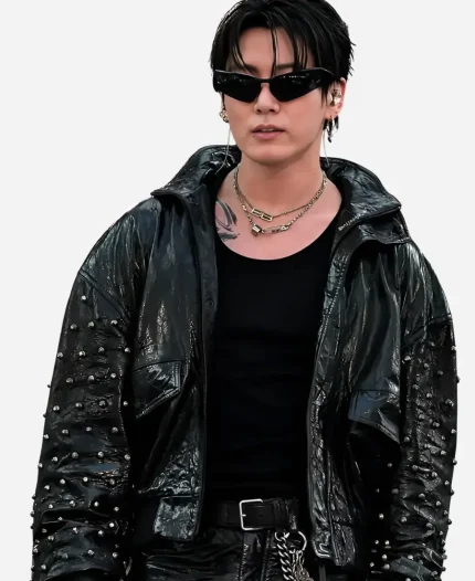 Jeon Jung-kook BTS Arirang Paris Tour Jungkook Custom Balenciaga Leather Jacket