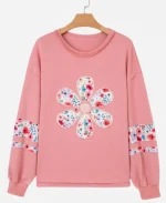 Baylen Dupree Baylen Out Loud S03 Peach Blossom Pink Floral Applique Sweatshirt