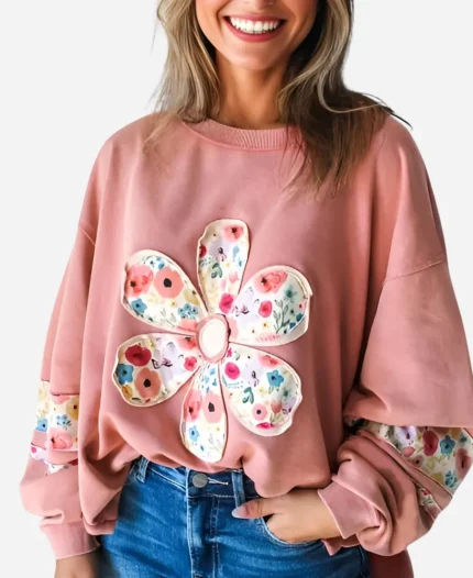 Baylen Dupree Baylen Out Loud Season 03 Peach Blossom Floral Applique Sweatshirt